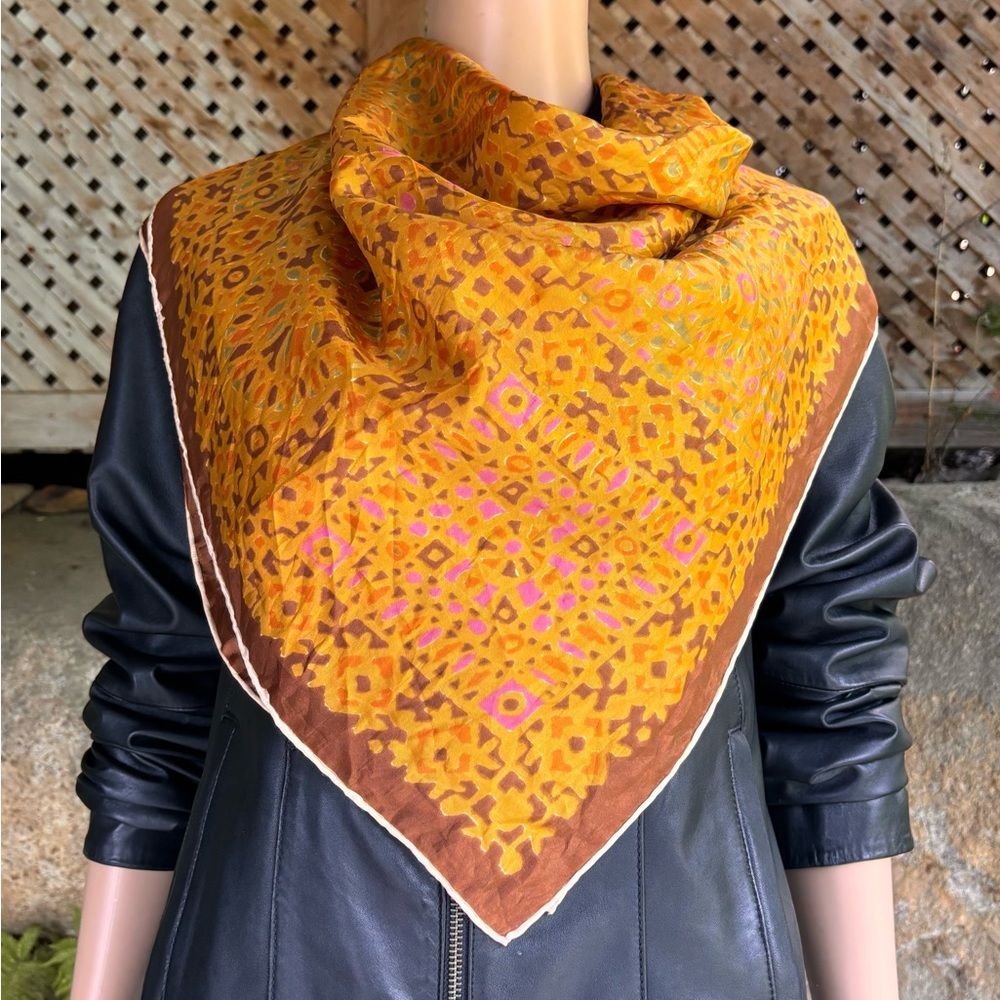 Vintage 60s Mod Gold & Brown Patterned Scarf | Retro Maximalist - Picture 5 of 10